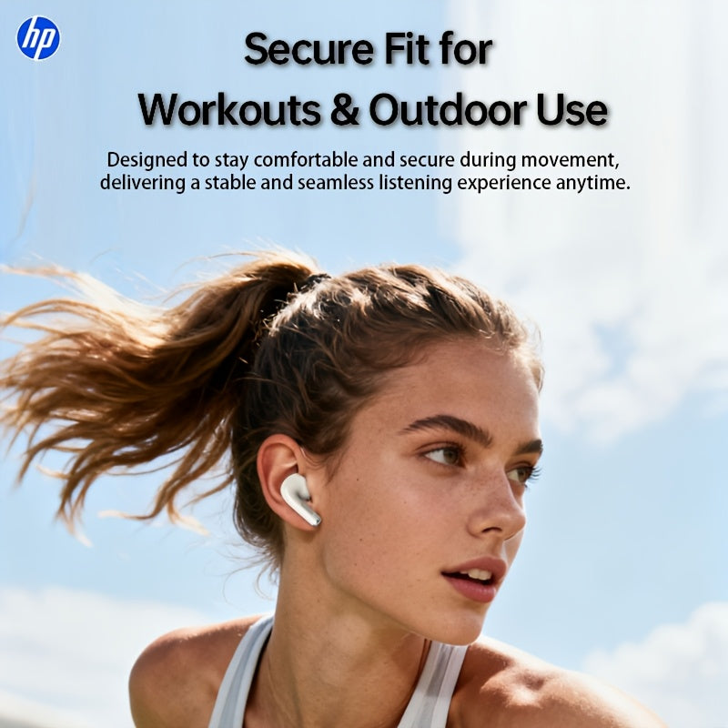 HP BT 5.4 Wireless Earbuds with Protective Case, TWS Headphones with Deep Bass Stereo Sound, 30H Playtime, Auto Pairing, ENC Noise Reduction Calls, Built-In Mic, Mini Lightweight Semi In-Ear Earbuds with Charging Case for Ios Android, Workout