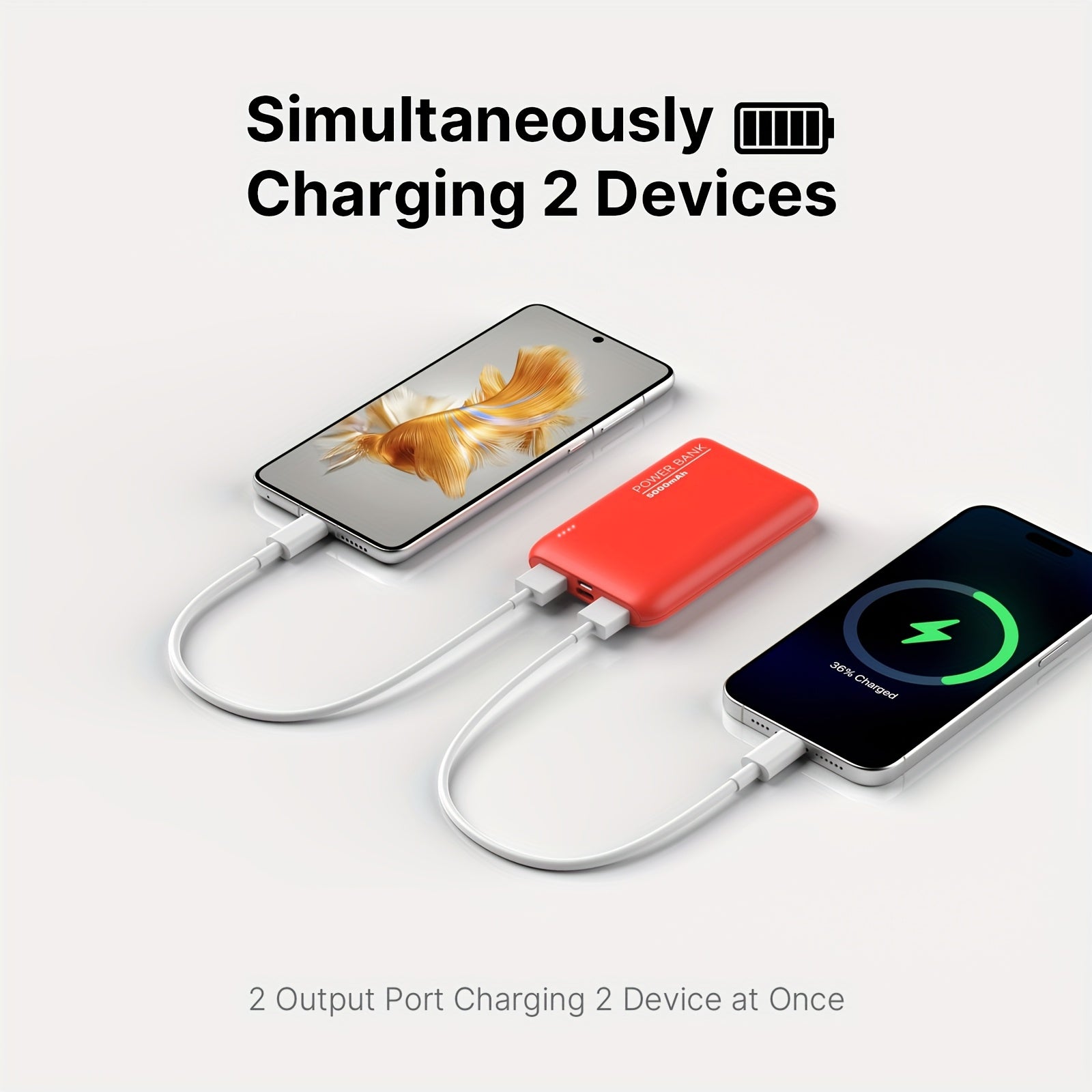 5000mAh Ultra-Thin Power Bank, Portable Charger with Dual USB Outputs & Type-C Cable, 5V2A Charging Backup for iPhone And for Samsung Android Phone, Outdoor Travel Emergency, Holiday Gifts (Lightweight & Compact)