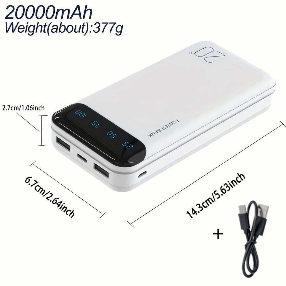 Large Capacity Portable Power Bank 20000mAh, 5V2.1A Portable USB Charger, LED and Digital Display Screen, Suitable for IOS\u002FAndroid Devices, 2xUSB Output, Type-C\u002FMicro Input, Safe and Stable Polymer Lithium Battery, Christmas Gift, New Year Gift