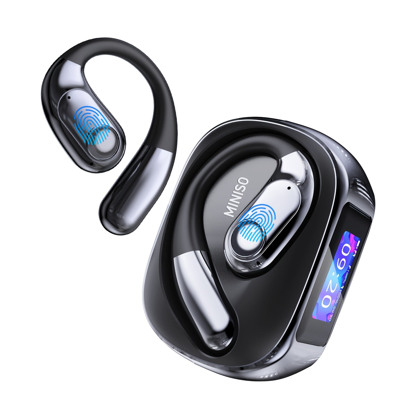 MINISO MS193 Trendy Two-Color Open Wireless Sports Earbuds, AI Language Translation Technology + Call Noise Reduction Function, High-Quality HIFI Sound Effect, Dual Host Design, Type-C Flash Charge, Lightweight And Comfortable to Wear