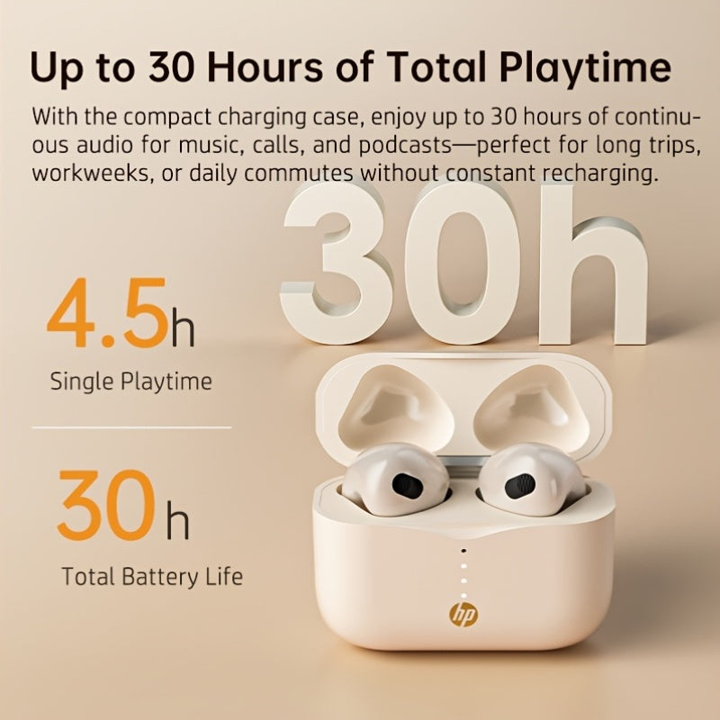 Hp True Wireless Earbuds With Free Earphone Case | 30H Playtime, Deep Bass Hi-Fi Stereo Sound, Enc Noise Reduction, Dual Mic For Clear Calls, Lightweight Comfortable Secure Fit, Touch Control, Fast Pairing