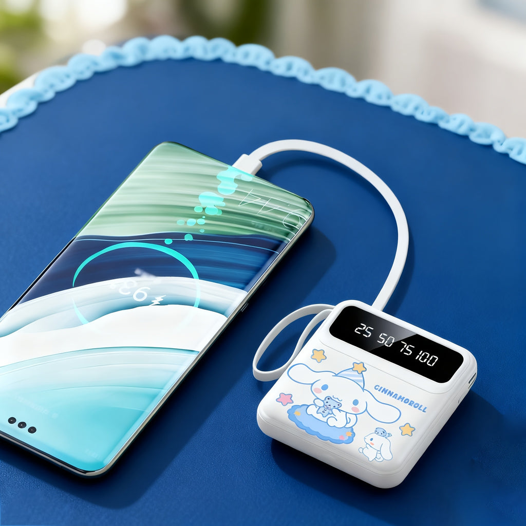 Cinnamoroll Mini Power Bank - Cute Power Bank, Small Size, Rechargeable Portable Mobile Phone Charger, Pocket Size, Built-in Cables, With Ultra-bright LED Lights, Suitable For IPhones\u002FAndroid Phones Charging