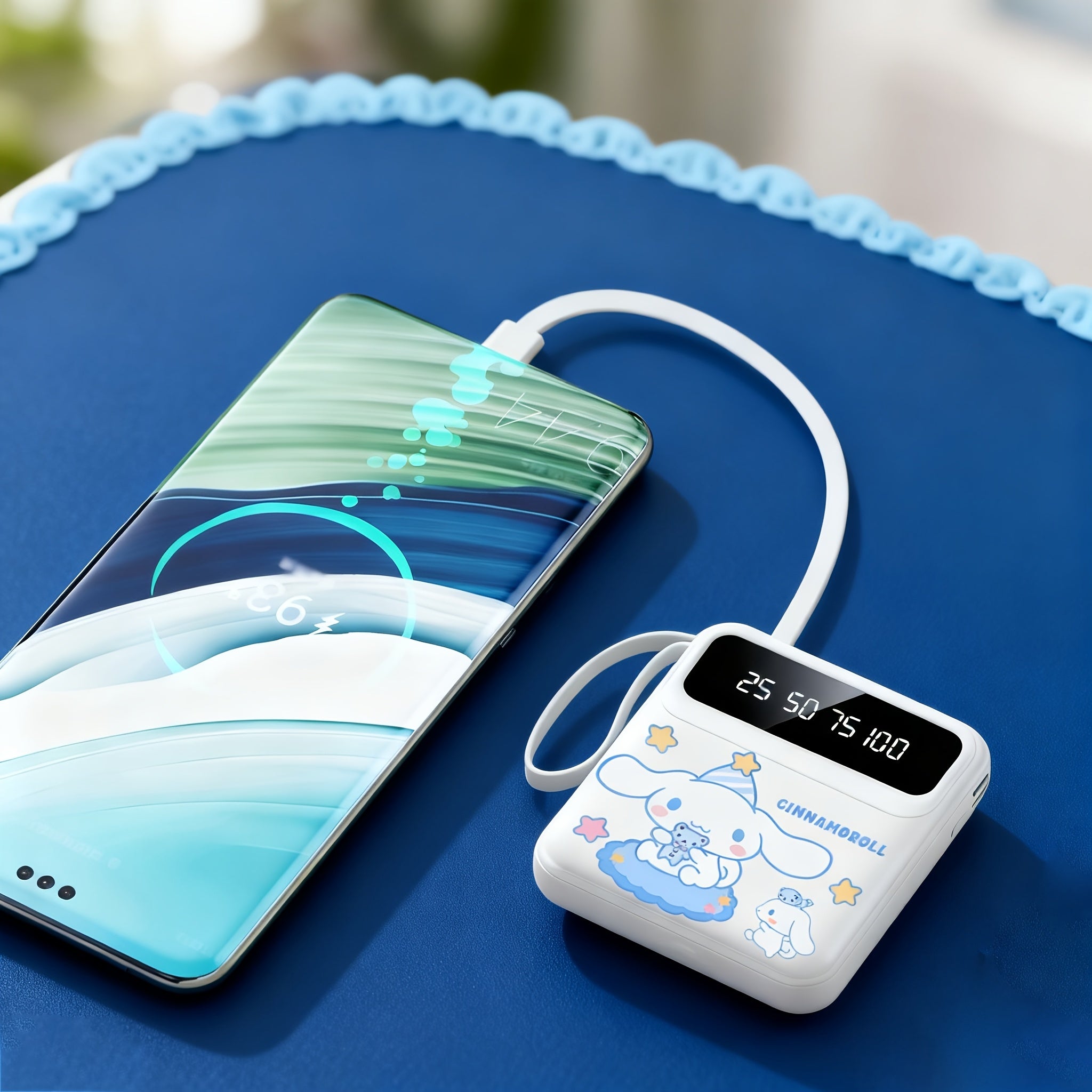 Cinnamoroll Mini Power Bank - Cute Power Bank, Small Size, Rechargeable Portable Mobile Phone Charger, Pocket Size, Built-in Cables, With Ultra-bright LED Lights, Suitable For IPhones\u002FAndroid Phones Charging