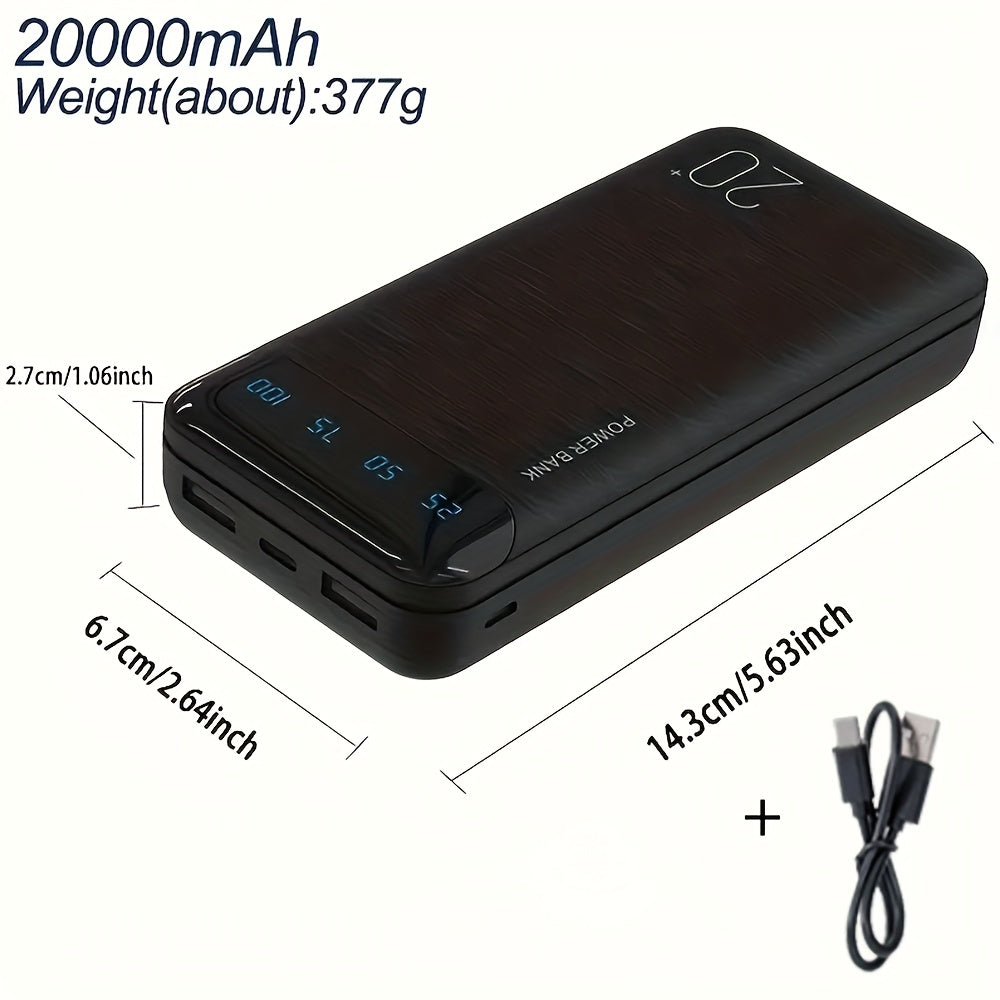 Large Capacity Portable Power Bank 20000mAh, 5V2.1A Portable USB Charger, LED and Digital Display Screen, Suitable for IOS\u002FAndroid Devices, 2xUSB Output, Type-C\u002FMicro Input, Safe and Stable Polymer Lithium Battery, Christmas Gift, New Year Gift