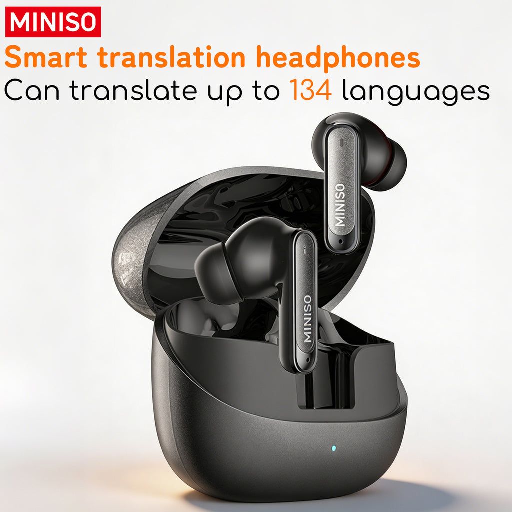 MINISO MS106 Multilingual Smart Translation Earbuds Support 134 Languages for Face-to-face Real-time Translation. Adaptive Noise Cancellation 3.0 Creates a New World of Silence, with 55 Hours of Powerful Battery Life and 10-minute Ultra-fast