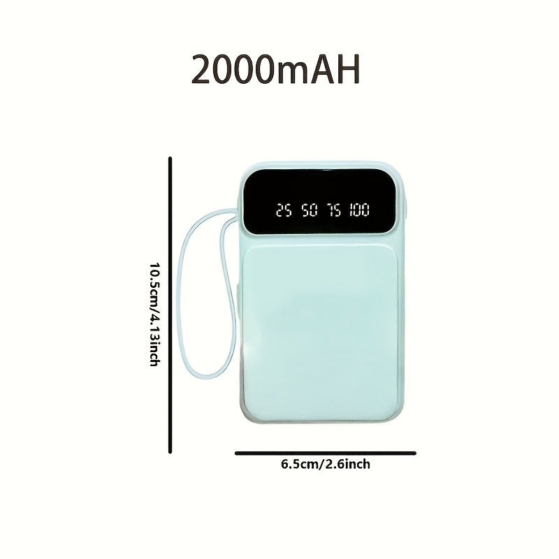 Power Bank, 20000mAh Mini Cute Fast Charging, Small Size Large Capacity, Rechargeable Portable Mobile Phone Charger, Built-in 4 Cables, Ultra-bright LED Lights, Suitable for ALL IPhones\u002FAndroid Phones