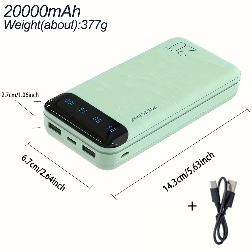 Large Capacity Portable Power Bank 20000mAh, 5V2.1A Portable USB Charger, LED and Digital Display Screen, Suitable for IOS\u002FAndroid Devices, 2xUSB Output, Type-C\u002FMicro Input, Safe and Stable Polymer Lithium Battery, Christmas Gift, New Year Gift