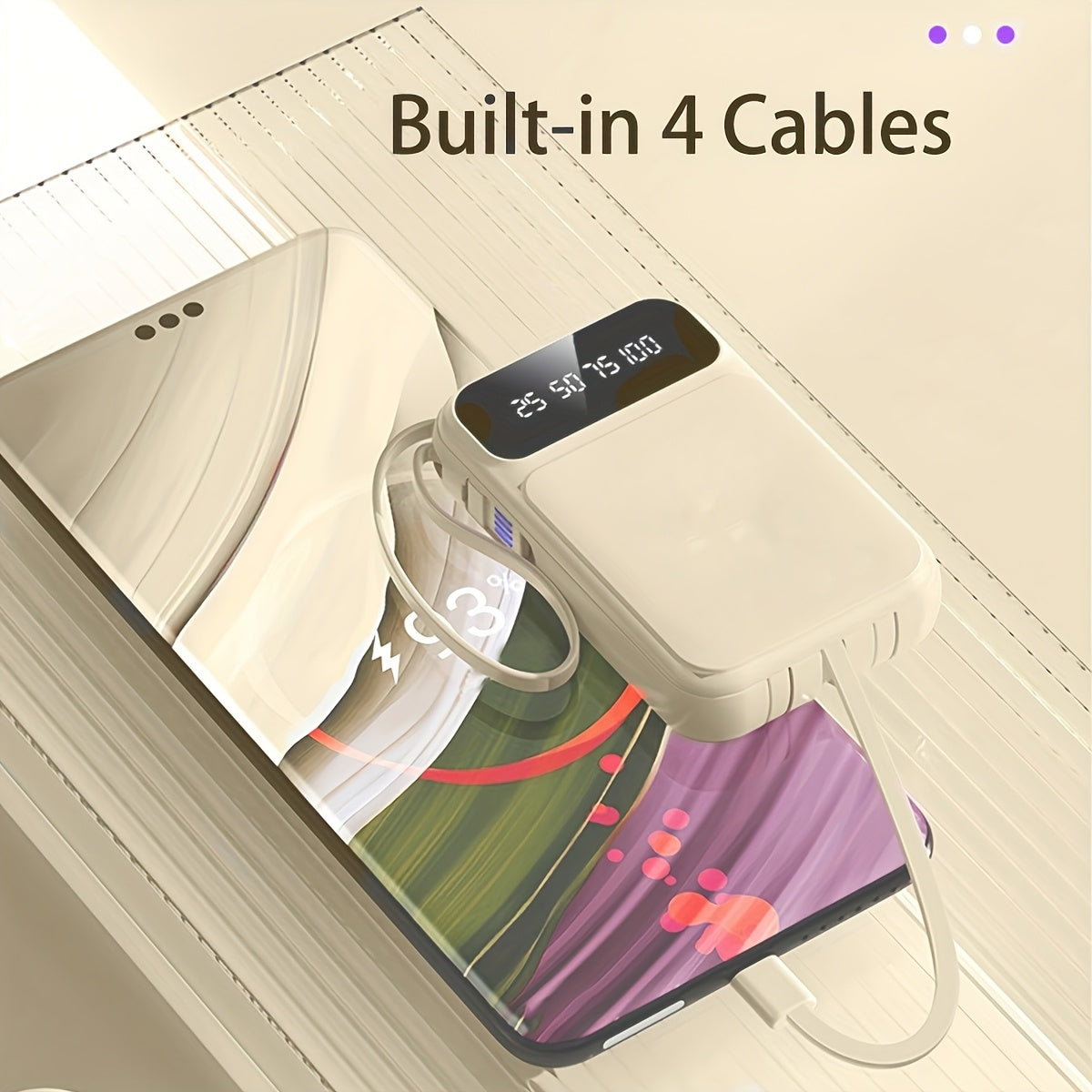 Power Bank, 20000mAh Mini Cute Fast Charging, Small Size Large Capacity, Rechargeable Portable Mobile Phone Charger, Built-in 4 Cables, Ultra-bright LED Lights, Suitable for ALL IPhones\u002FAndroid Phones