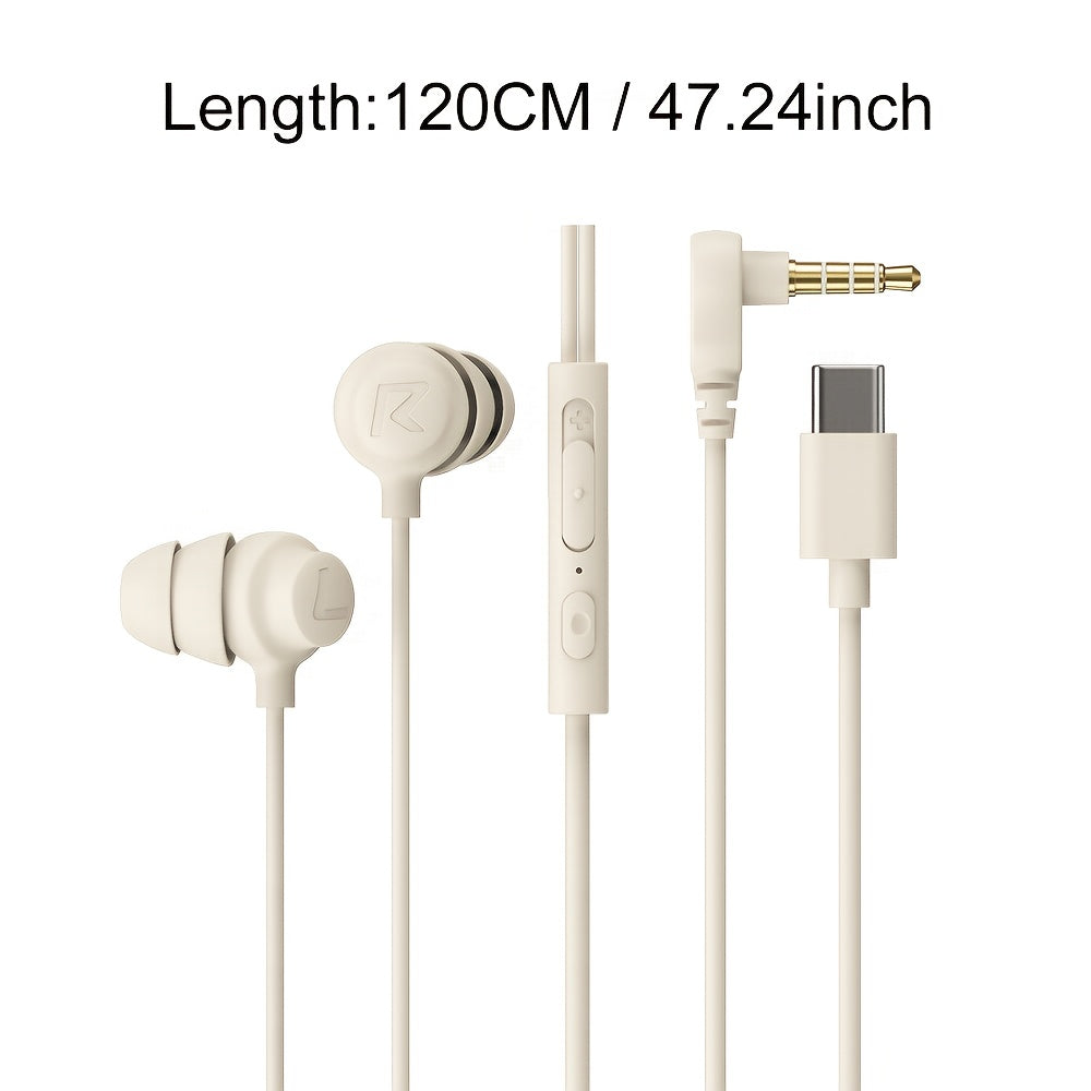In-Ear Type C 3.5Mm Jack Wired Earphones Handsfree Sleep Headphones with Cable Earbuds In-Line Control Headset with Mic Comfortable And Lightweight