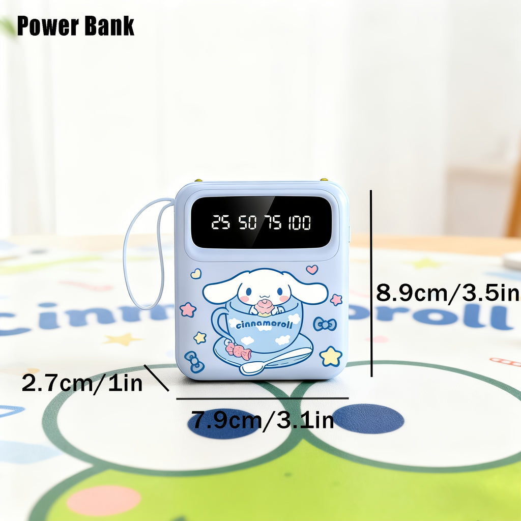 Sanrio Cinnamoroll Portable Power Bank For Mobile Phone, Cartoon Cute Mini Emergency Power, Suitable For Outdoor & Travel, Portable Charger, Compact Power Bank With LED Lights, Built-in Cables, Suitable For IPhones\u002FAndroid Phones