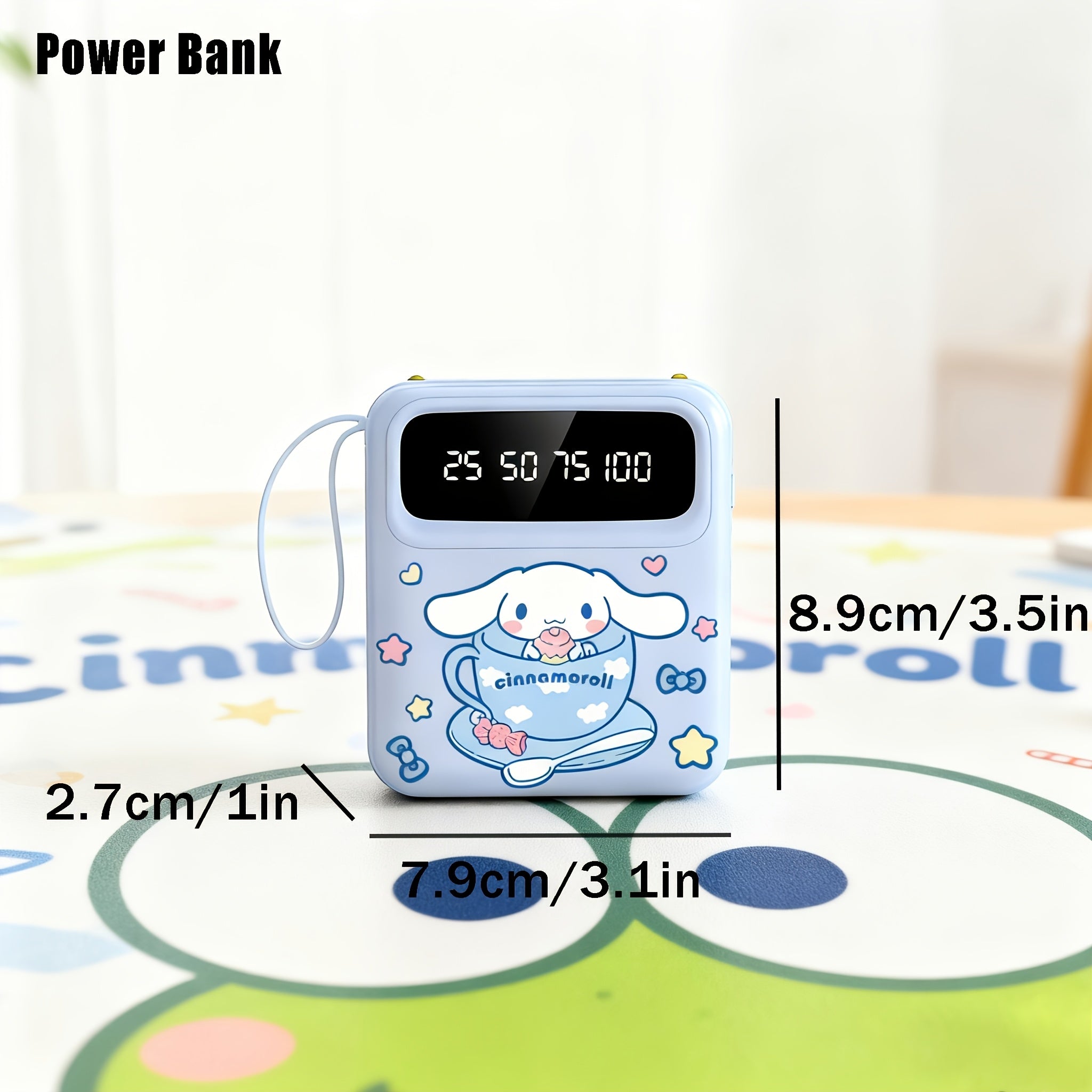 Sanrio Cinnamoroll Portable Power Bank For Mobile Phone, Cartoon Cute Mini Emergency Power, Suitable For Outdoor & Travel, Portable Charger, Compact Power Bank With LED Lights, Built-in Cables, Suitable For IPhones\u002FAndroid Phones
