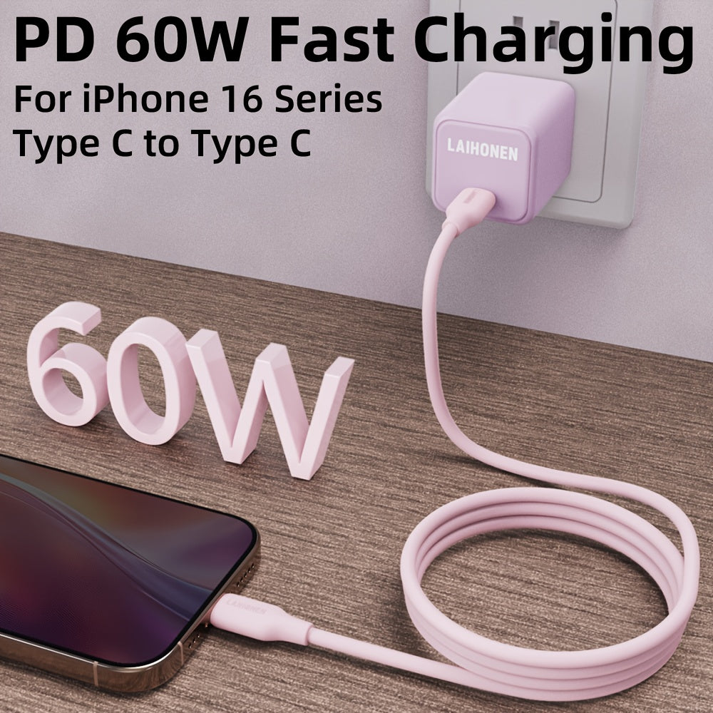 1pc USB C to USB C Cable, Type-C Charging Cable 60W, 6.6ft Soft Touch Fast Charging, Compatible with 2022 MacBook Pro, iPad Air 4\u002F5, iPad Mini 6, iPad Pro 12.9, Galaxy S22 Ultra, Pixel, Ps5, Switch, Pink