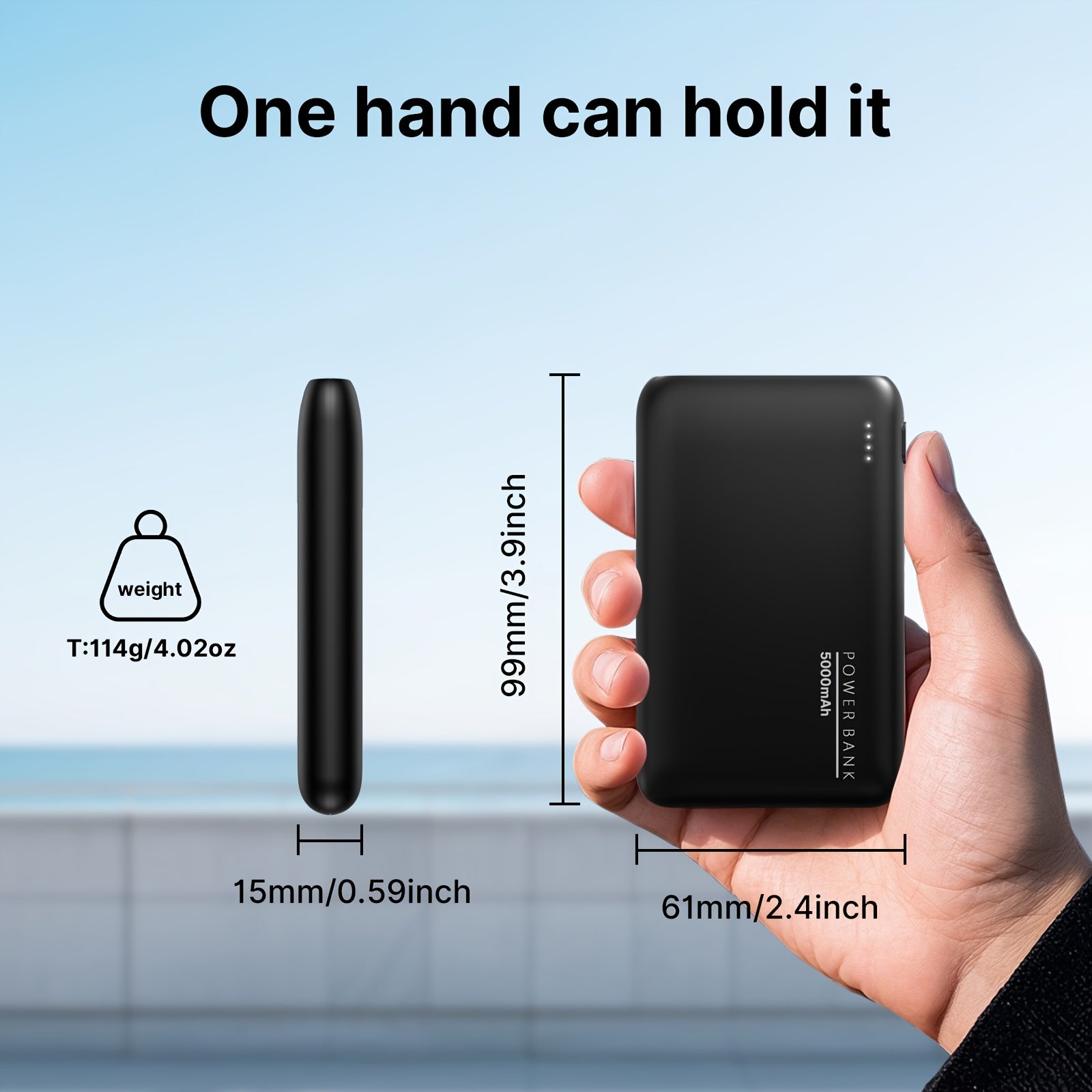 5000mAh Ultra-Thin Power Bank, Portable Charger with Dual USB Outputs & Type-C Cable, 5V2A Charging Backup for iPhone And for Samsung Android Phone, Outdoor Travel Emergency, Holiday Gifts (Lightweight & Compact)