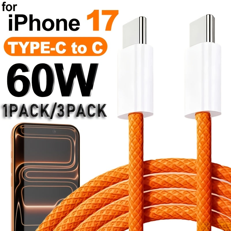 3.3\u002F6.6ft Nylon Braided USB-C to C Fast Charging Data CableCompatible with Apple iPhone 17\u002F16\u002F15 Series (including Pro\u002FPro Max Models), IPads and Other Android Phones. Ideal for Indoor, Outdoor, Travel and In-car Use.