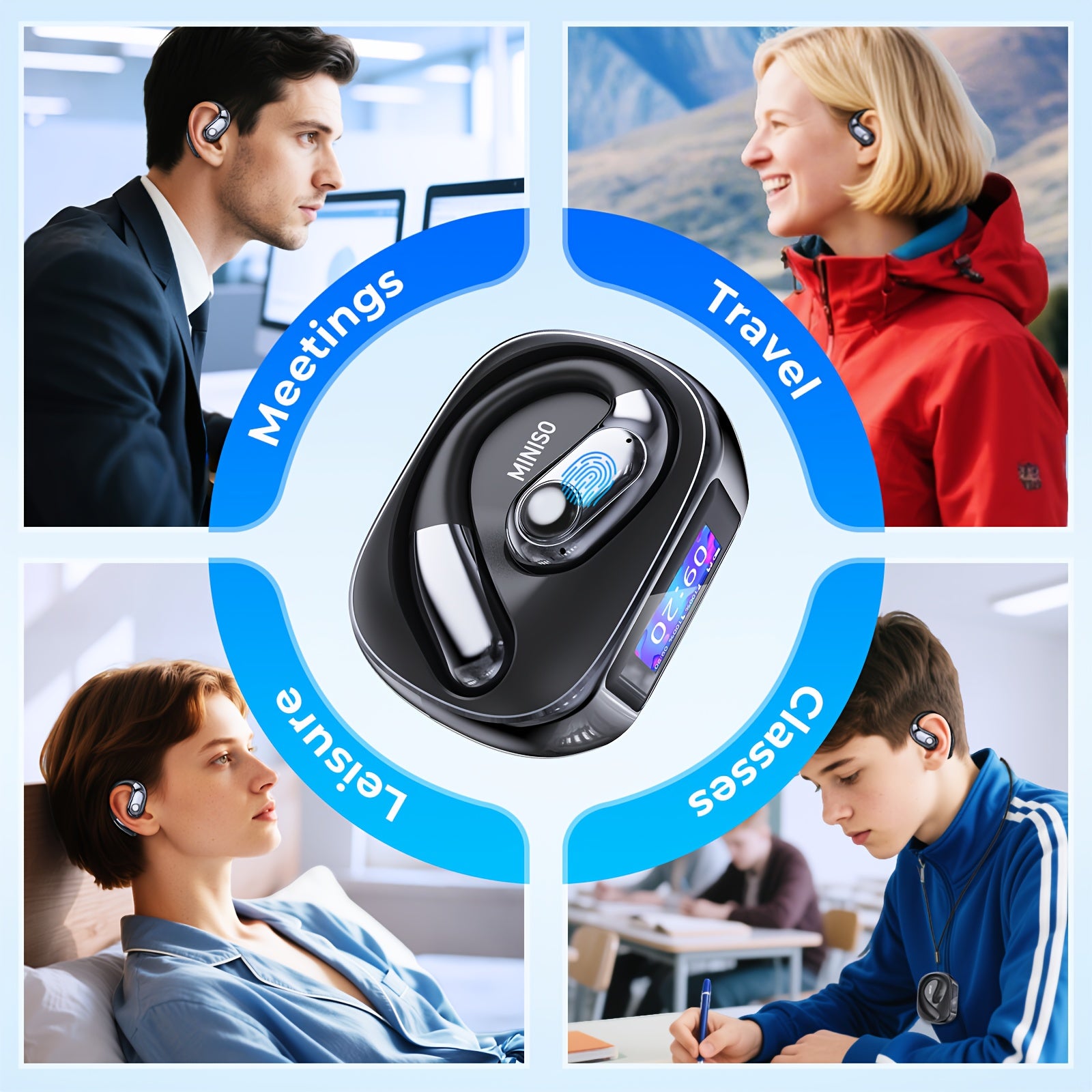 MINISO MS193 Trendy Two-Color Open Wireless Sports Earbuds, AI Language Translation Technology + Call Noise Reduction Function, High-Quality HIFI Sound Effect, Dual Host Design, Type-C Flash Charge, Lightweight And Comfortable to Wear