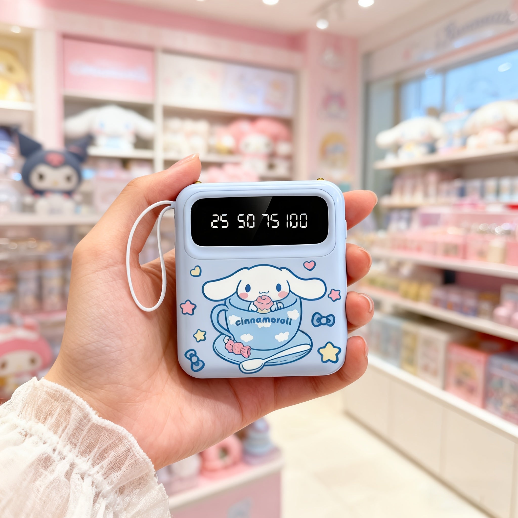 Sanrio Cinnamoroll Portable Power Bank For Mobile Phone, Cartoon Cute Mini Emergency Power, Suitable For Outdoor & Travel, Portable Charger, Compact Power Bank With LED Lights, Built-in Cables, Suitable For IPhones\u002FAndroid Phones