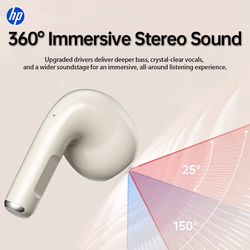 HP BT 5.4 Wireless Earbuds with Protective Case, TWS Headphones with Deep Bass Stereo Sound, 30H Playtime, Auto Pairing, ENC Noise Reduction Calls, Built-In Mic, Mini Lightweight Semi In-Ear Earbuds with Charging Case for Ios Android, Workout