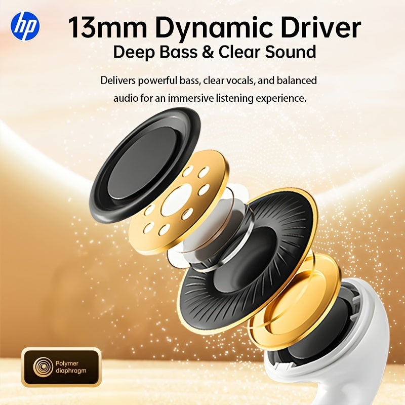 HP BT 5.4 Wireless Earbuds with Protective Case, TWS Headphones with Deep Bass Stereo Sound, 30H Playtime, Auto Pairing, ENC Noise Reduction Calls, Built-In Mic, Mini Lightweight Semi In-Ear Earbuds with Charging Case for Ios Android, Workout