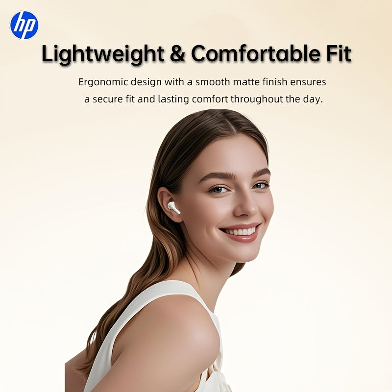 HP BT 5.4 Wireless Earbuds with Protective Case, TWS Headphones with Deep Bass Stereo Sound, 30H Playtime, Auto Pairing, ENC Noise Reduction Calls, Built-In Mic, Mini Lightweight Semi In-Ear Earbuds with Charging Case for Ios Android, Workout