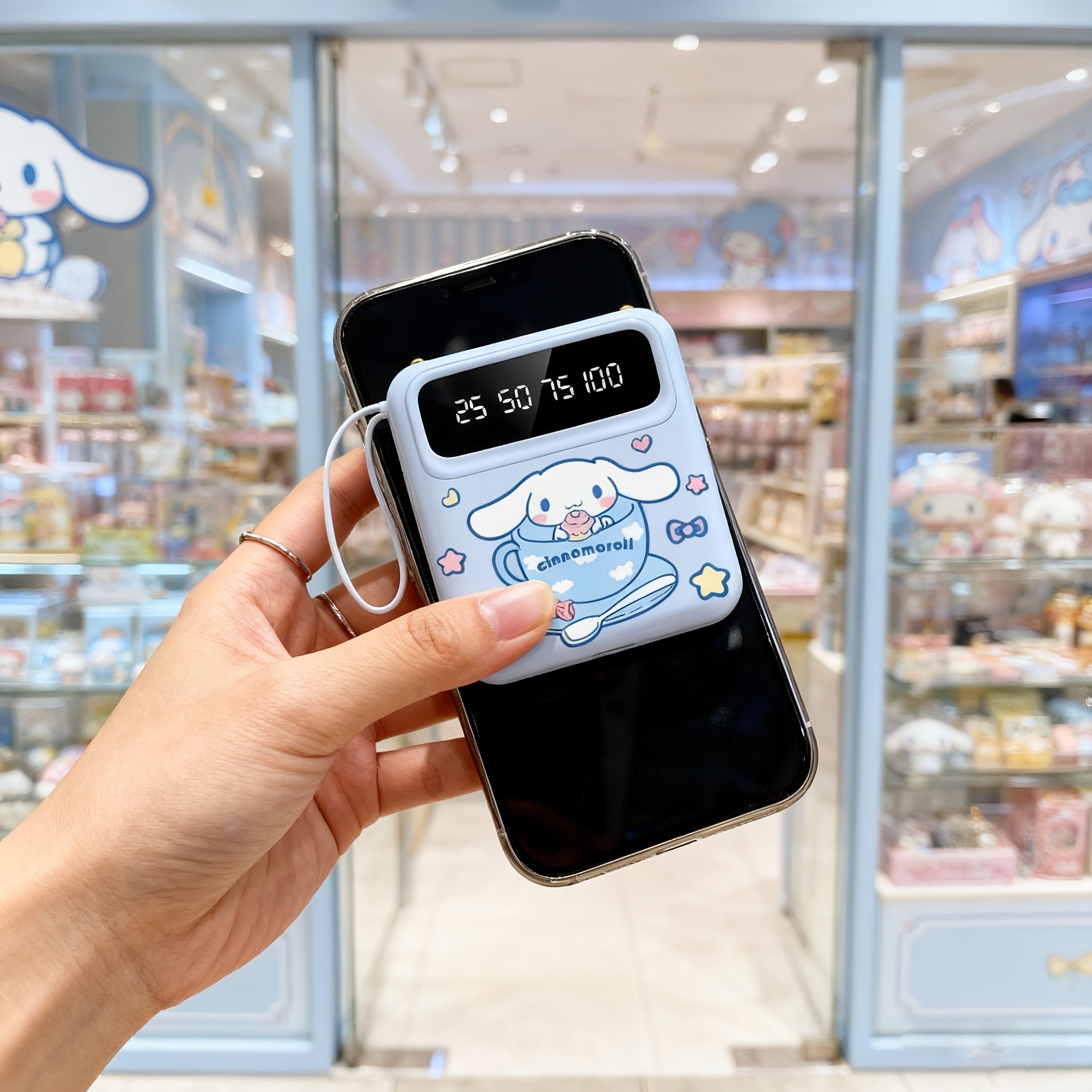 Sanrio Cinnamoroll Portable Power Bank For Mobile Phone, Cartoon Cute Mini Emergency Power, Suitable For Outdoor & Travel, Portable Charger, Compact Power Bank With LED Lights, Built-in Cables, Suitable For IPhones\u002FAndroid Phones
