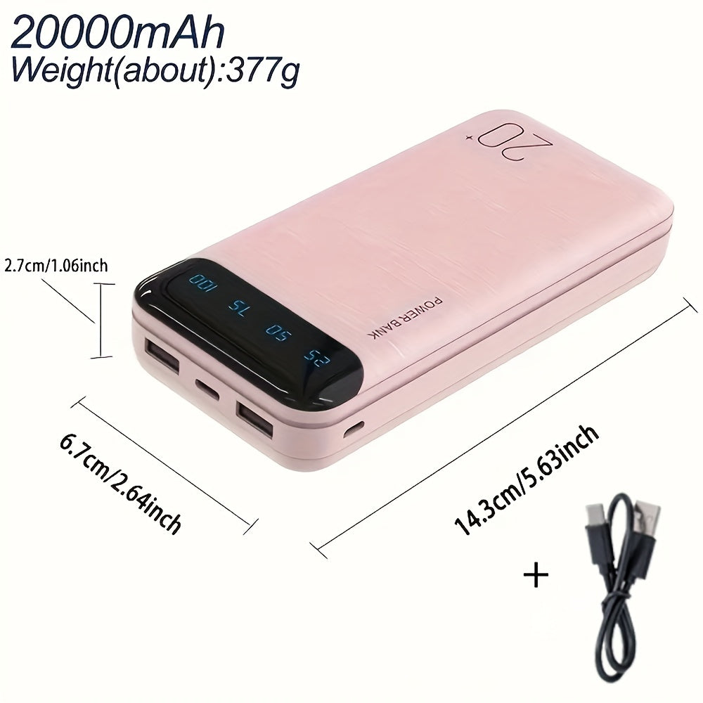 Large Capacity Portable Power Bank 20000mAh, 5V2.1A Portable USB Charger, LED and Digital Display Screen, Suitable for IOS\u002FAndroid Devices, 2xUSB Output, Type-C\u002FMicro Input, Safe and Stable Polymer Lithium Battery, Christmas Gift, New Year Gift