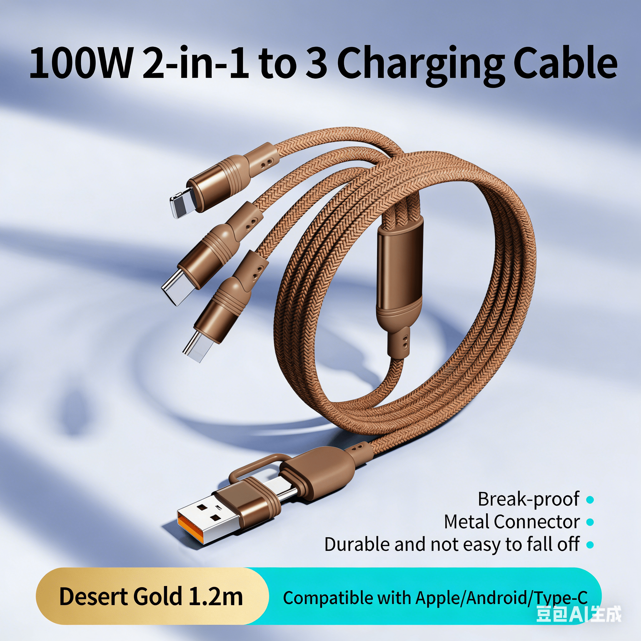 3 in 1 100W Super Fast Charging Cable Car Multi Charger Cord for Iphone Samsung Huawei Android Type C Devices