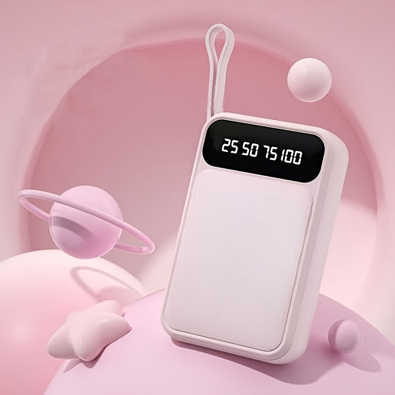 Power Bank, 20000mAh Mini Cute Fast Charging, Small Size Large Capacity, Rechargeable Portable Mobile Phone Charger, Built-in 4 Cables, Ultra-bright LED Lights, Suitable for ALL IPhones\u002FAndroid Phones