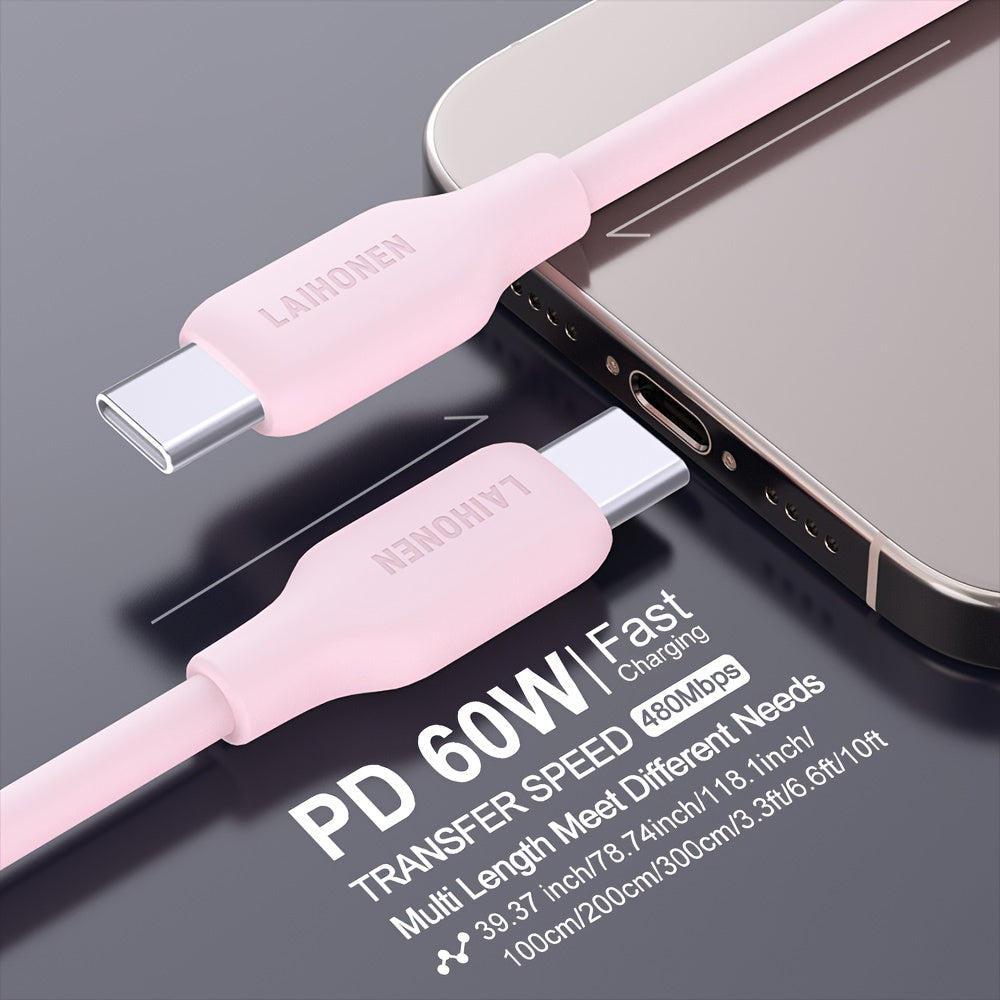 1pc USB C to USB C Cable, Type-C Charging Cable 60W, 6.6ft Soft Touch Fast Charging, Compatible with 2022 MacBook Pro, iPad Air 4\u002F5, iPad Mini 6, iPad Pro 12.9, Galaxy S22 Ultra, Pixel, Ps5, Switch, Pink