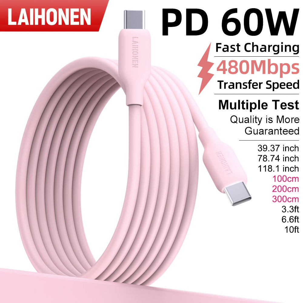 1pc USB C to USB C Cable, Type-C Charging Cable 60W, 6.6ft Soft Touch Fast Charging, Compatible with 2022 MacBook Pro, iPad Air 4\u002F5, iPad Mini 6, iPad Pro 12.9, Galaxy S22 Ultra, Pixel, Ps5, Switch, Pink