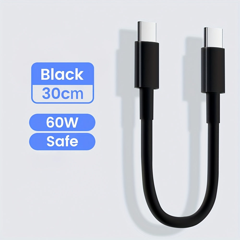 Pd60W Type C to Type C 11.81inch Short Cable USB C to USB C Fast Charging Data Wire for Iphone 16 15 Pro Max Xiaomi Redmi Huawei Samsung Oneplus POCO Mobile Phones