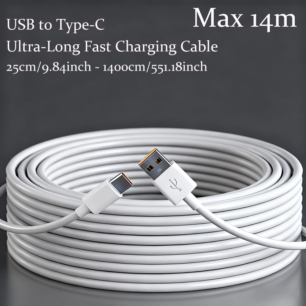 551.18inch-9.84inch Max 66W 6A Ultra-Long USB Type-C Super Fast Charging Data Cable for Xiaomi Redmi for Samsung OPPO VIVO Oneplus Realme High-Speed USB Type C Charger Cord USB C Long Extender Power Charge Wire for Monitor Camera Driving Recorder