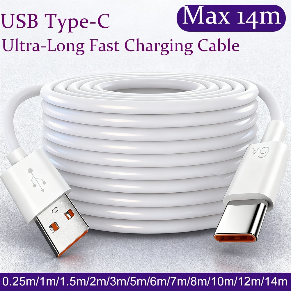 551.18inch-9.84inch Max 66W 6A Ultra-Long USB Type-C Super Fast Charging Data Cable for Xiaomi Redmi for Samsung OPPO VIVO Oneplus Realme High-Speed USB Type C Charger Cord USB C Long Extender Power Charge Wire for Monitor Camera Driving Recorder