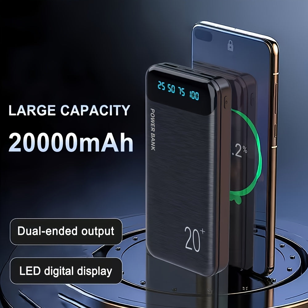 Large Capacity Portable Power Bank 20000mAh, 5V2.1A Portable USB Charger, LED and Digital Display Screen, Suitable for IOS\u002FAndroid Devices, 2xUSB Output, Type-C\u002FMicro Input, Safe and Stable Polymer Lithium Battery, Christmas Gift, New Year Gift