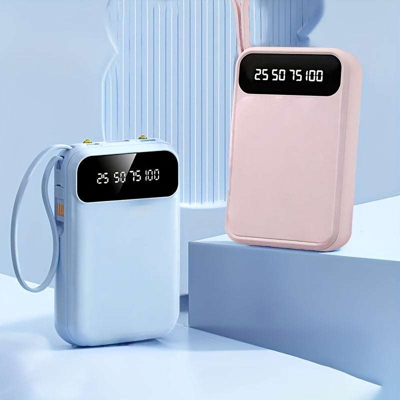 Power Bank, 20000mAh Mini Cute Fast Charging, Small Size Large Capacity, Rechargeable Portable Mobile Phone Charger, Built-in 4 Cables, Ultra-bright LED Lights, Suitable for ALL IPhones\u002FAndroid Phones