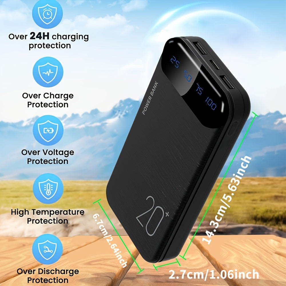 Large Capacity Portable Power Bank 20000mAh, 5V2.1A Portable USB Charger, LED and Digital Display Screen, Suitable for IOS\u002FAndroid Devices, 2xUSB Output, Type-C\u002FMicro Input, Safe and Stable Polymer Lithium Battery, Christmas Gift, New Year Gift