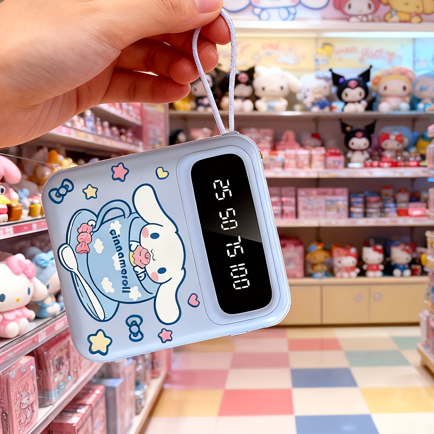 Sanrio Cinnamoroll Portable Power Bank For Mobile Phone, Cartoon Cute Mini Emergency Power, Suitable For Outdoor & Travel, Portable Charger, Compact Power Bank With LED Lights, Built-in Cables, Suitable For IPhones\u002FAndroid Phones