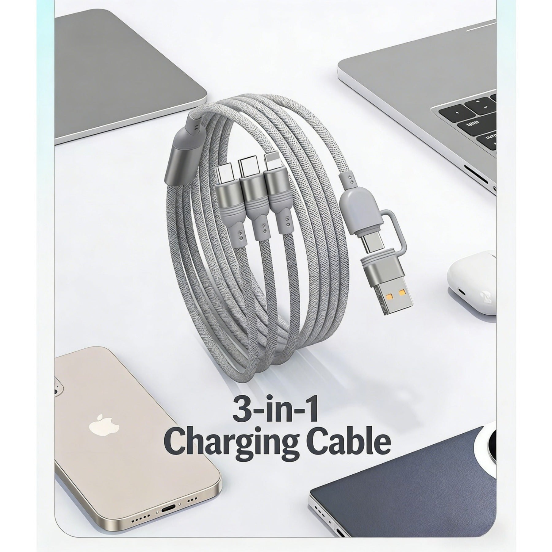 3 in 1 100W Super Fast Charging Cable Car Multi Charger Cord for Iphone Samsung Huawei Android Type C Devices