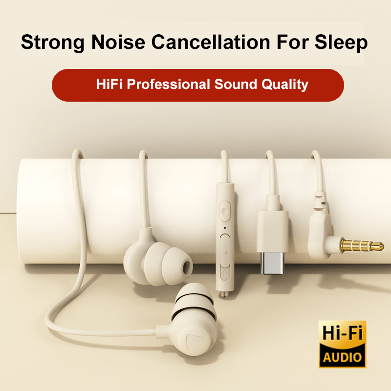 In-Ear Type C 3.5Mm Jack Wired Earphones Handsfree Sleep Headphones with Cable Earbuds In-Line Control Headset with Mic Comfortable And Lightweight