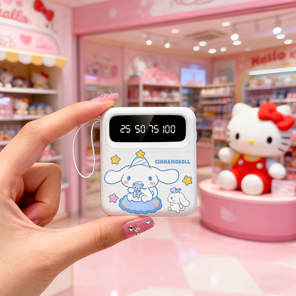 Cinnamoroll Mini Power Bank - Cute Power Bank, Small Size, Rechargeable Portable Mobile Phone Charger, Pocket Size, Built-in Cables, With Ultra-bright LED Lights, Suitable For IPhones\u002FAndroid Phones Charging