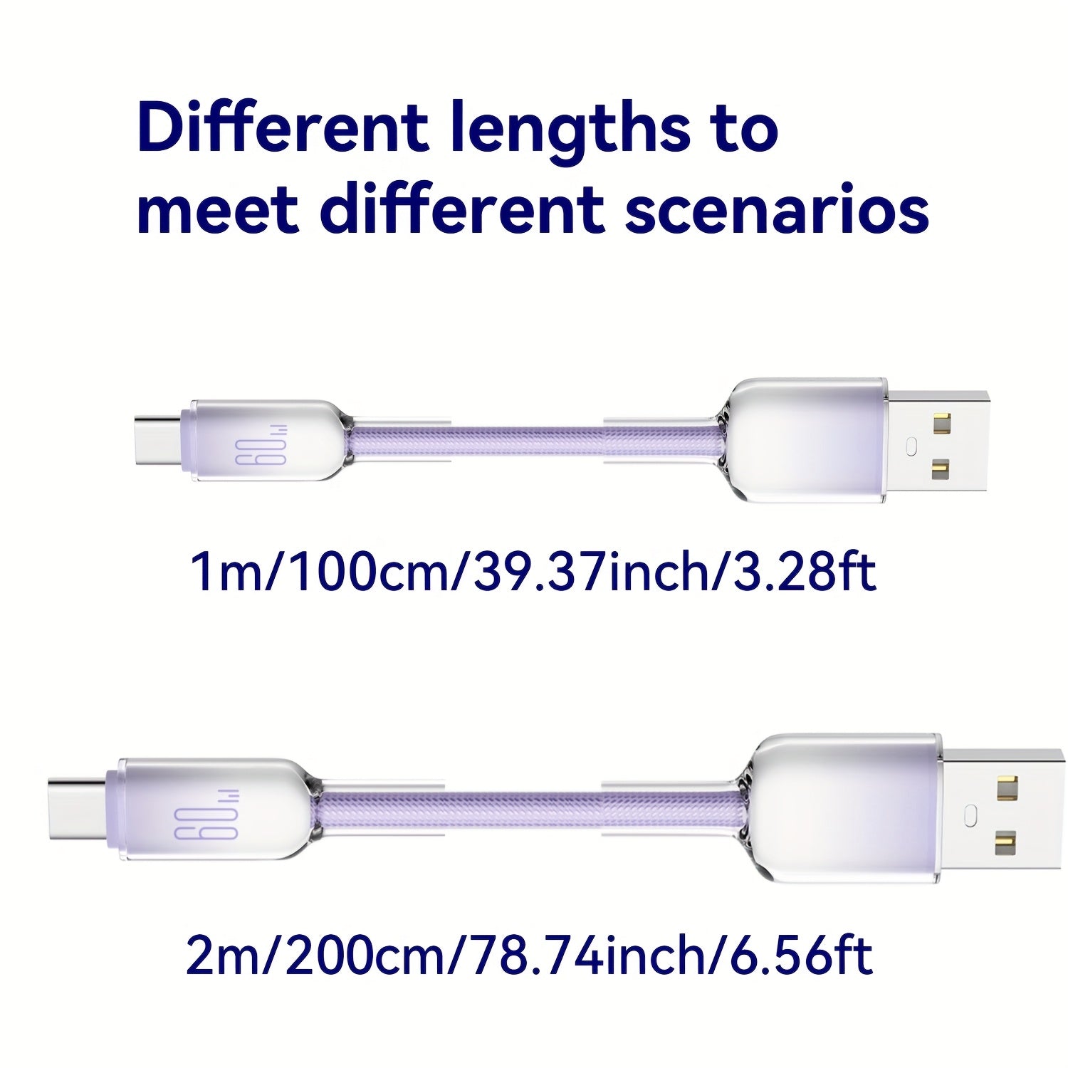 New Usb-Type-C Ice Crystal Mobile Phone Fast Charging Data Cable 60W Fast Charge, Suitable for Apple\u002FSamsung\u002FHonor\u002FXiaomi\u002FVivo\u002FOppo, Supports PD3.0 Protocol. Supports 3000+ Infinite Folding