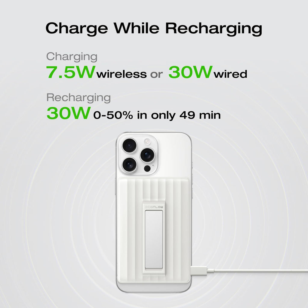 EcoFlowRapid Mag Power Bank 10,000mAh, 7.5W, Magnetic Wireless Portable Charger, 30W Charging USB-C, Compatible for SmartPhone, AirPods Wireless Charging Case, White