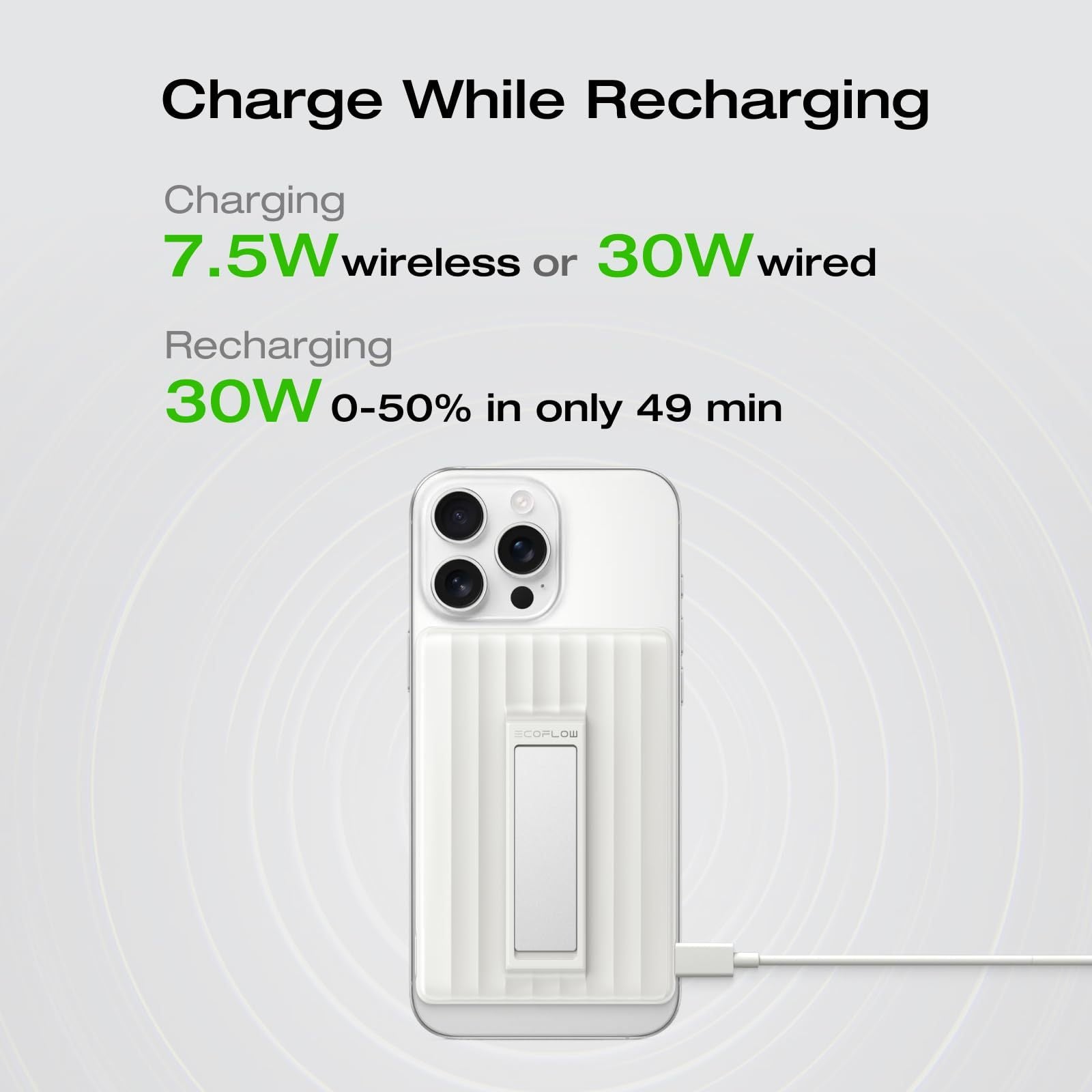 EcoFlowRapid Mag Power Bank 10,000mAh, 7.5W, Magnetic Wireless Portable Charger, 30W Charging USB-C, Compatible for SmartPhone, AirPods Wireless Charging Case, White