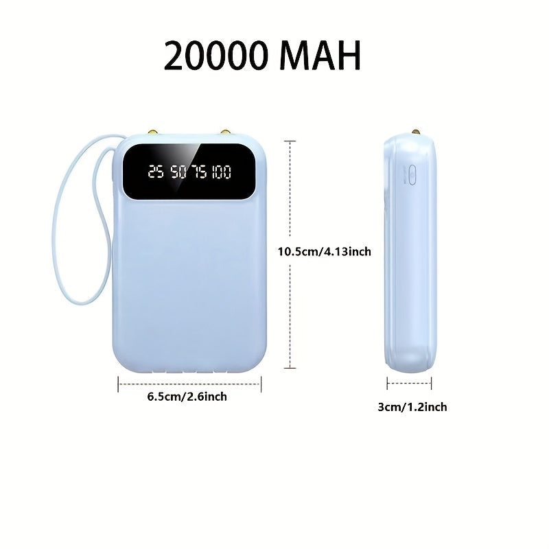 Power Bank, 20000mAh Mini Cute Fast Charging, Small Size Large Capacity, Rechargeable Portable Mobile Phone Charger, Built-in 4 Cables, Ultra-bright LED Lights, Suitable for ALL IPhones\u002FAndroid Phones