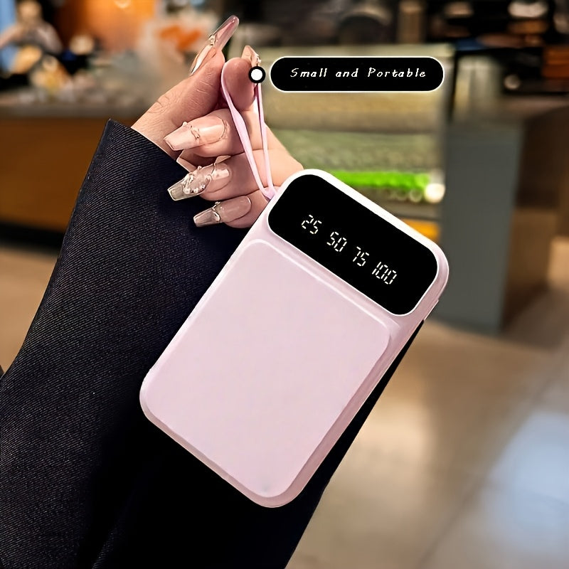 Power Bank, 20000mAh Mini Cute Fast Charging, Small Size Large Capacity, Rechargeable Portable Mobile Phone Charger, Built-in 4 Cables, Ultra-bright LED Lights, Suitable for ALL IPhones\u002FAndroid Phones
